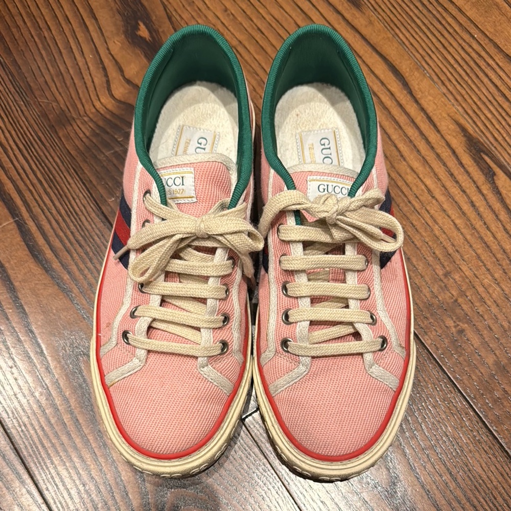Gucci Pink Canvas Sneakers with Cream Laces